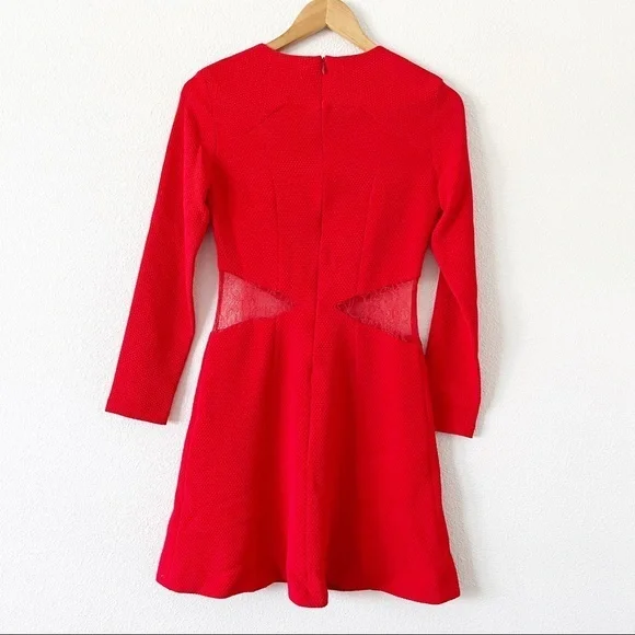 Sandro Paris Rayke Red Lace Cutout Jersey Dress - Picture 11 of 12